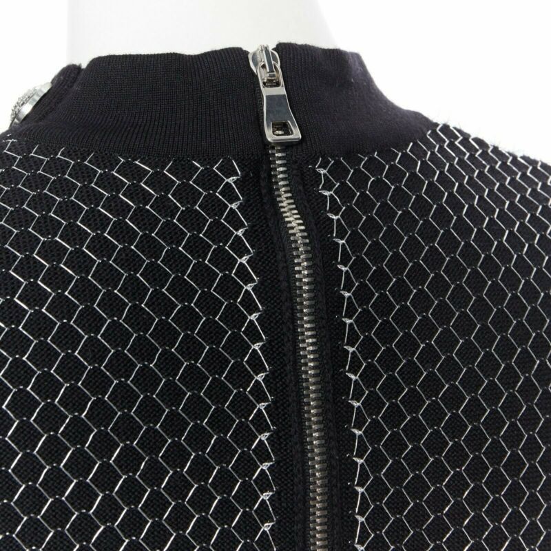 Balmain BALMAIN ROUSTEING black silver thread fluffy military button bodycon dress S Size S / US 4 / IT 40 - 10 Thumbnail