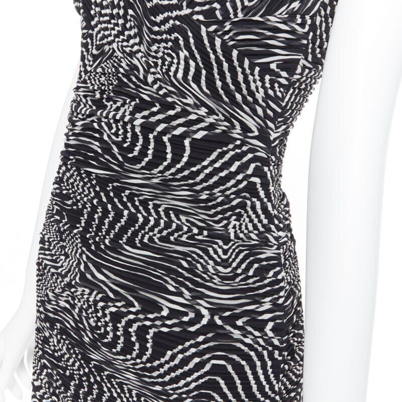 Versace VERSACE 100% silk black white swirl print ruche pleated cocktail dress IT38 Size XS / US 0-2 / IT 36-38 - 9 Thumbnail