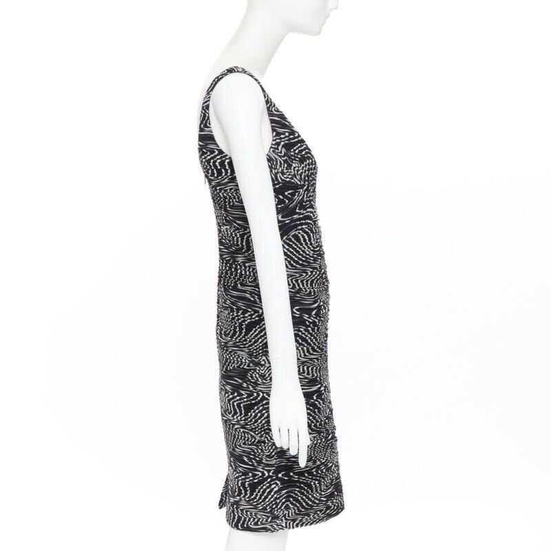 Versace VERSACE 100% silk black white swirl print ruche pleated cocktail dress IT38 Size XS / US 0-2 / IT 36-38 - 5 Thumbnail