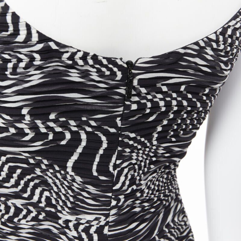 Versace VERSACE 100% silk black white swirl print ruche pleated cocktail dress IT38 Size XS / US 0-2 / IT 36-38 - 8 Thumbnail