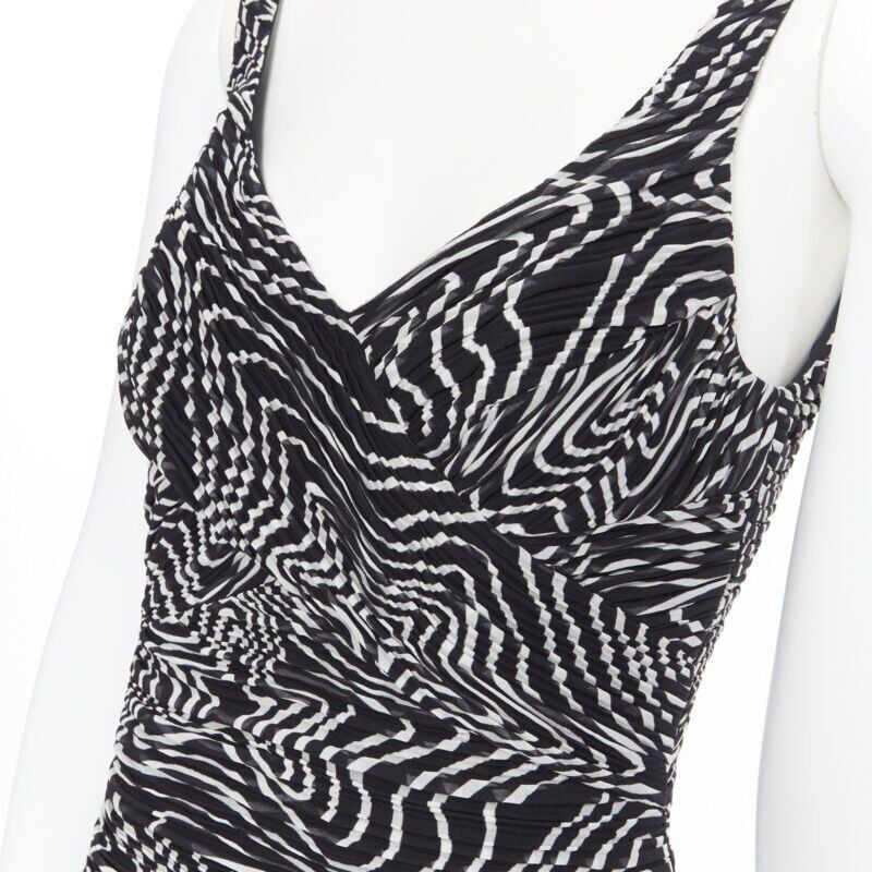 Versace VERSACE 100% silk black white swirl print ruche pleated cocktail dress IT38 Size XS / US 0-2 / IT 36-38 - 2 Thumbnail