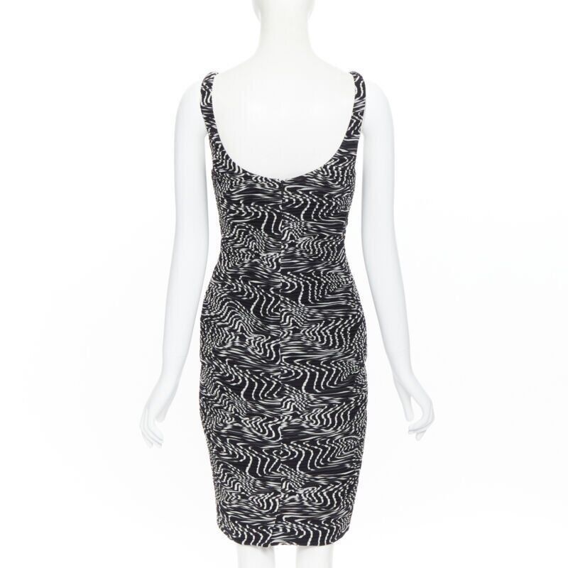 Versace VERSACE 100% silk black white swirl print ruche pleated cocktail dress IT38 Size XS / US 0-2 / IT 36-38 - 6 Thumbnail