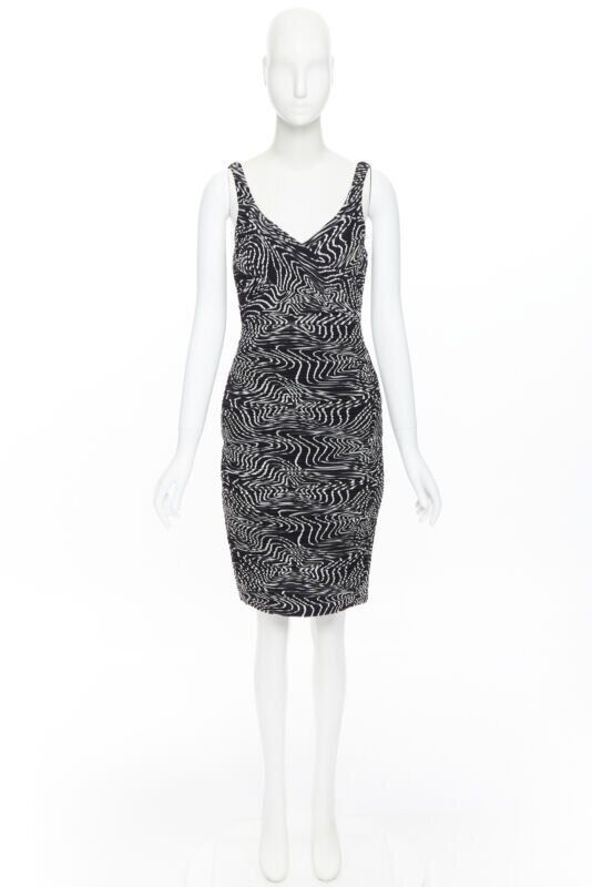 Versace VERSACE 100% silk black white swirl print ruche pleated cocktail dress IT38 Size XS / US 0-2 / IT 36-38 - 3 Thumbnail
