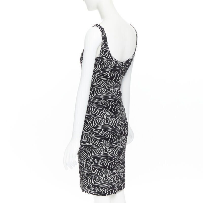 Versace VERSACE 100% silk black white swirl print ruche pleated cocktail dress IT38 Size XS / US 0-2 / IT 36-38 - 7 Thumbnail