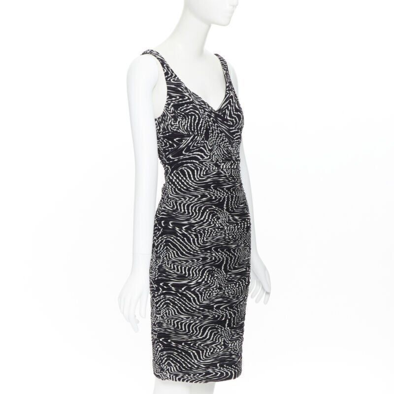 Versace VERSACE 100% silk black white swirl print ruche pleated cocktail dress IT38 Size XS / US 0-2 / IT 36-38 - 4 Thumbnail