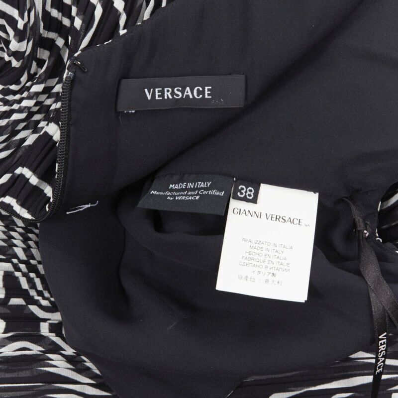 Versace VERSACE 100% silk black white swirl print ruche pleated cocktail dress IT38 Size XS / US 0-2 / IT 36-38 - 10 Thumbnail