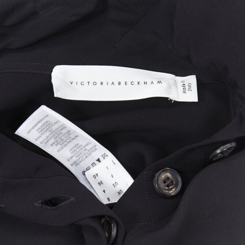 Victoria Beckham VICTORIA BECKHAM black crepe flap breast pocket strapped collar blouse top UK8 M Size S / US 4 / IT 40 - 12 Thumbnail