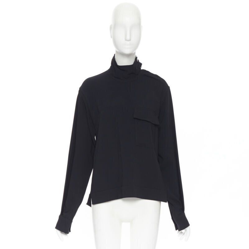 Victoria Beckham VICTORIA BECKHAM black crepe flap breast pocket strapped collar blouse top UK8 M Size S / US 4 / IT 40 - 3 Thumbnail