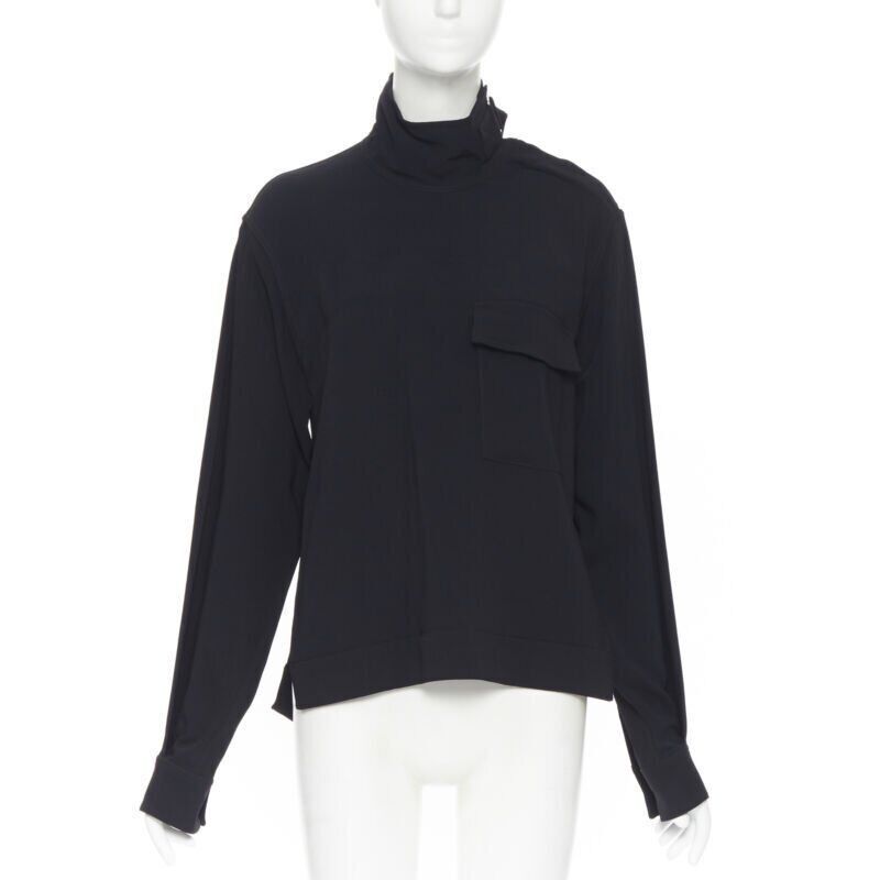 Victoria Beckham VICTORIA BECKHAM black crepe flap breast pocket strapped collar blouse top UK8 M Size S / US 4 / IT 40 - 4 Thumbnail