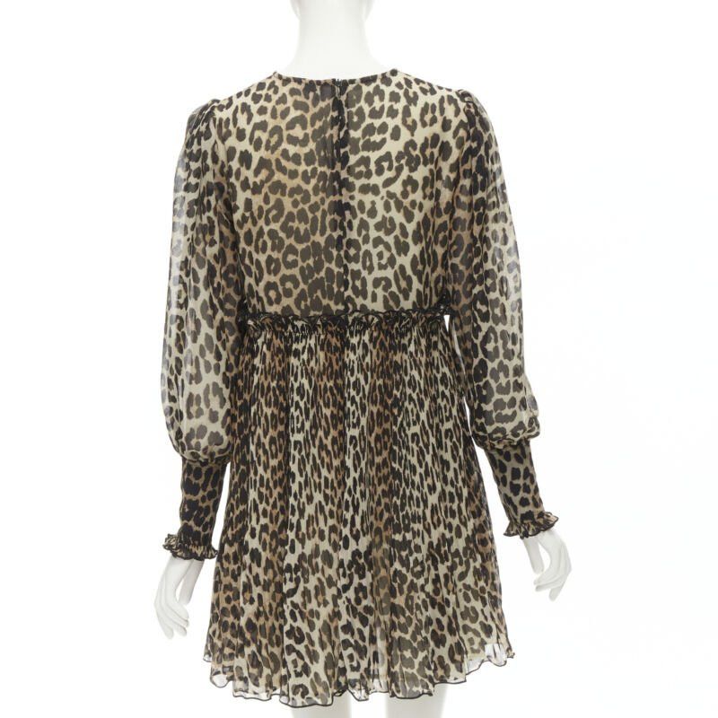 Ganni GANNI brown leopard spot print pleated flared babydoll dress FR36 S Size XS / US 0-2 / IT 36-38 - 5 Thumbnail