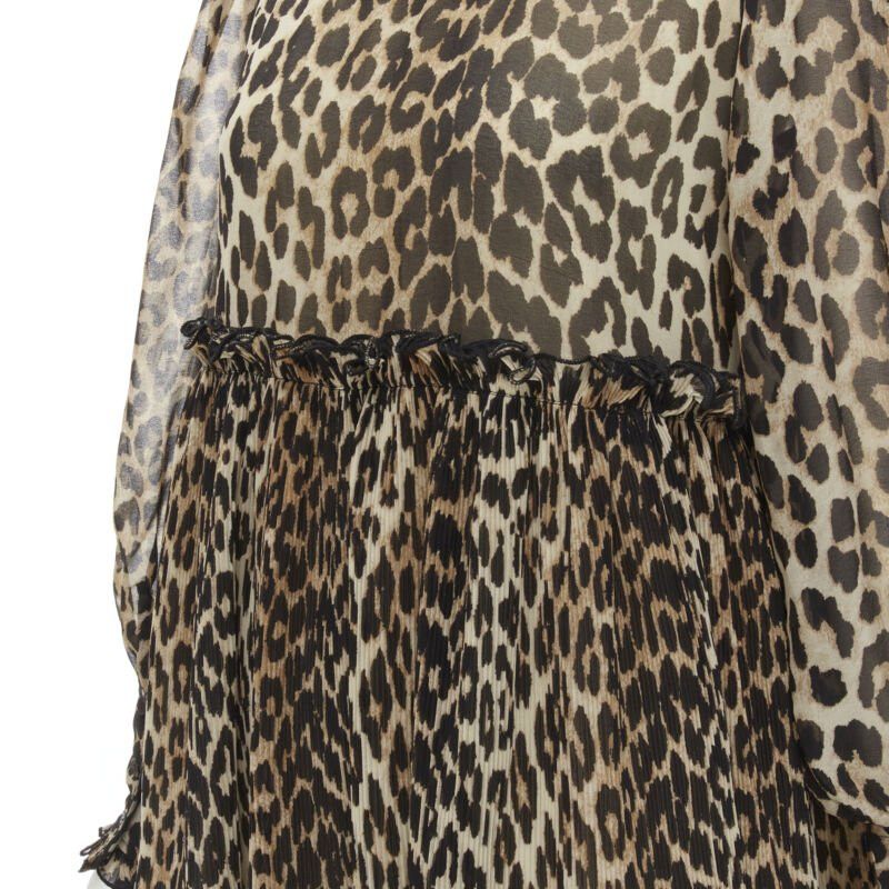 Ganni GANNI brown leopard spot print pleated flared babydoll dress FR36 S Size XS / US 0-2 / IT 36-38 - 2 Thumbnail