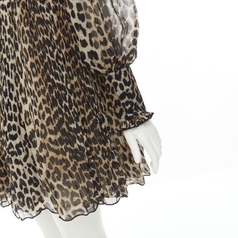 Ganni GANNI brown leopard spot print pleated flared babydoll dress FR36 S Size XS / US 0-2 / IT 36-38 - 7 Thumbnail