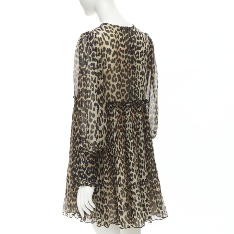 Ganni GANNI brown leopard spot print pleated flared babydoll dress FR36 S Size XS / US 0-2 / IT 36-38 - 6 Thumbnail