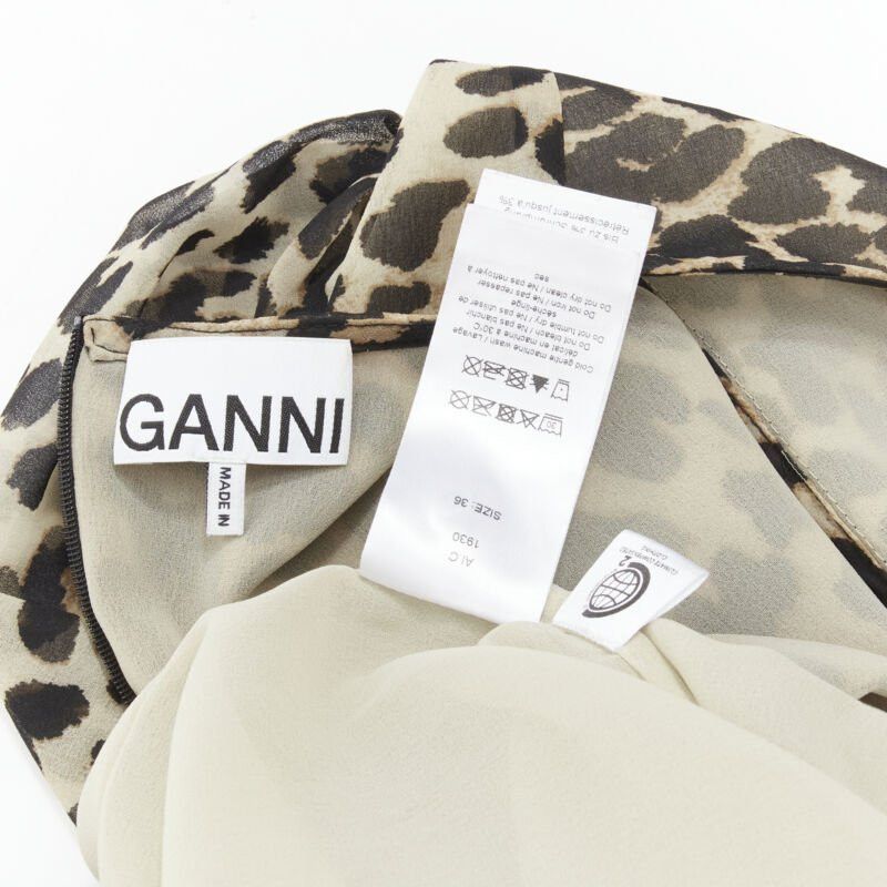 Ganni GANNI brown leopard spot print pleated flared babydoll dress FR36 S Size XS / US 0-2 / IT 36-38 - 8 Thumbnail