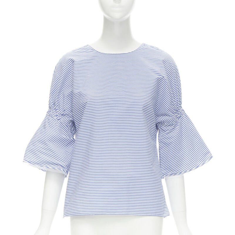 Tibi TIBI blue white striped cotton bell sleeves flared back top XS Size XS / US 0-2 / IT 36-38 - 3 Thumbnail