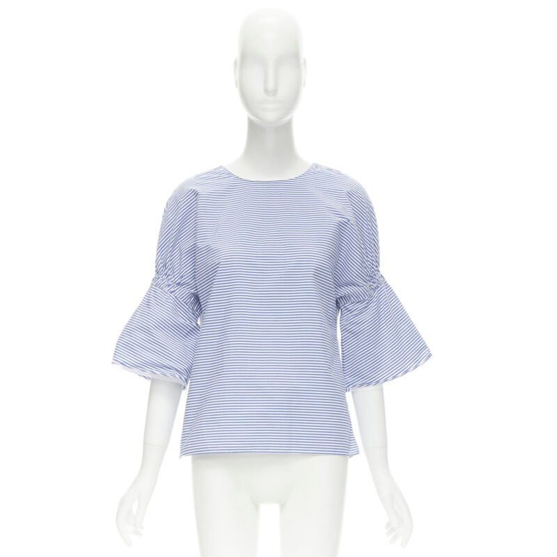 Tibi TIBI blue white striped cotton bell sleeves flared back top XS Size XS / US 0-2 / IT 36-38 - 9 Thumbnail
