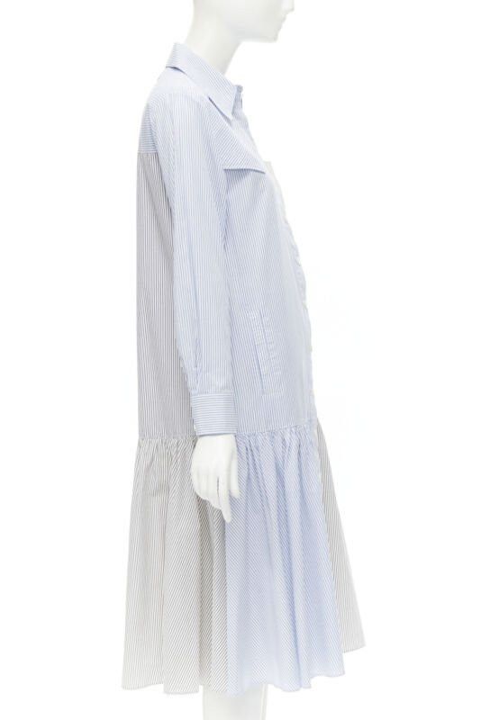 Tibi TIBI blue grey striped cotton asymmetric pockets flutter skirt shirt dress XS Size XS / US 0-2 / IT 36-38 - 4 Thumbnail