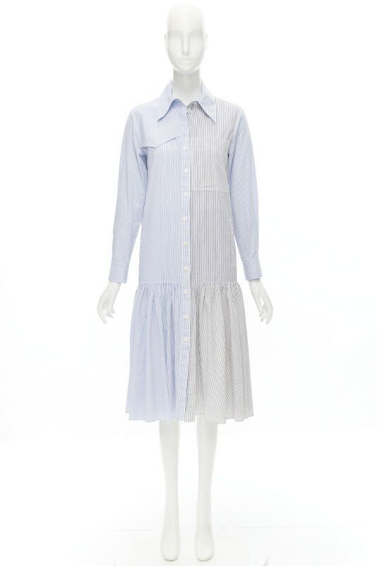 Tibi TIBI blue grey striped cotton asymmetric pockets flutter skirt shirt dress XS Size XS / US 0-2 / IT 36-38 - 9 Thumbnail