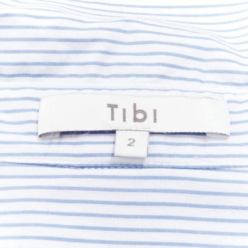Tibi TIBI blue grey striped cotton asymmetric pockets flutter skirt shirt dress XS Size XS / US 0-2 / IT 36-38 - 8 Thumbnail
