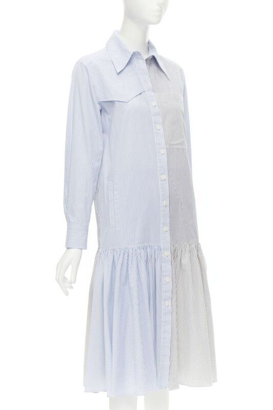 Tibi TIBI blue grey striped cotton asymmetric pockets flutter skirt shirt dress XS Size XS / US 0-2 / IT 36-38 - 3 Thumbnail