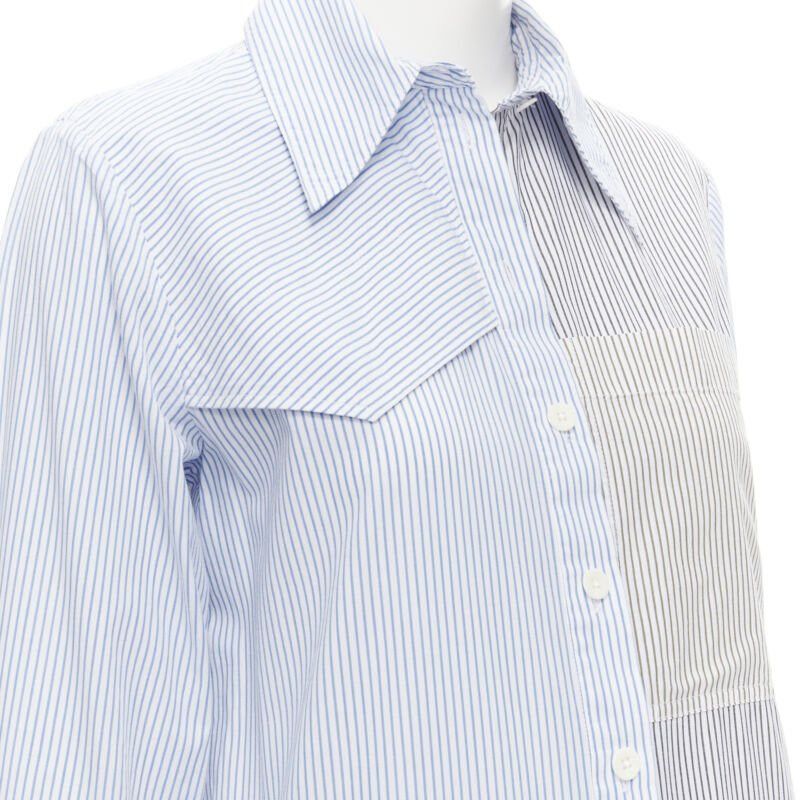 TIBI blue grey striped cotton asymmetric pockets flutter skirt shirt dress  XS