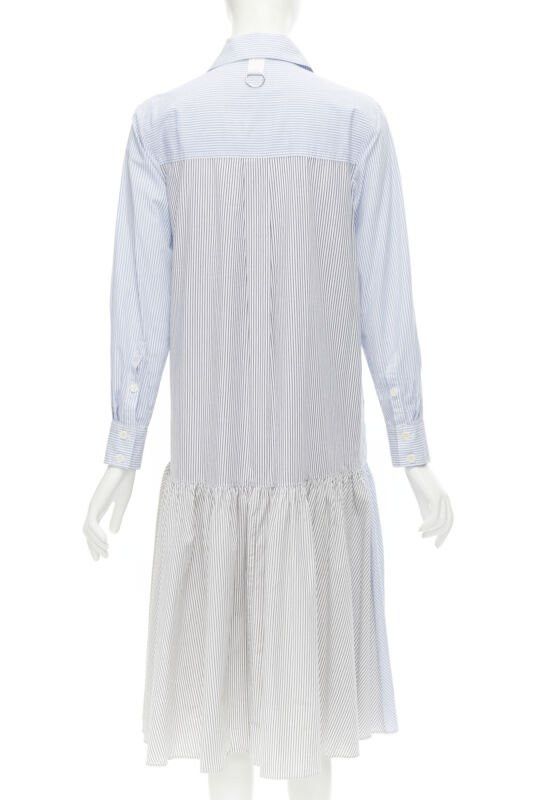 Tibi TIBI blue grey striped cotton asymmetric pockets flutter skirt shirt dress XS Size XS / US 0-2 / IT 36-38 - 5 Thumbnail