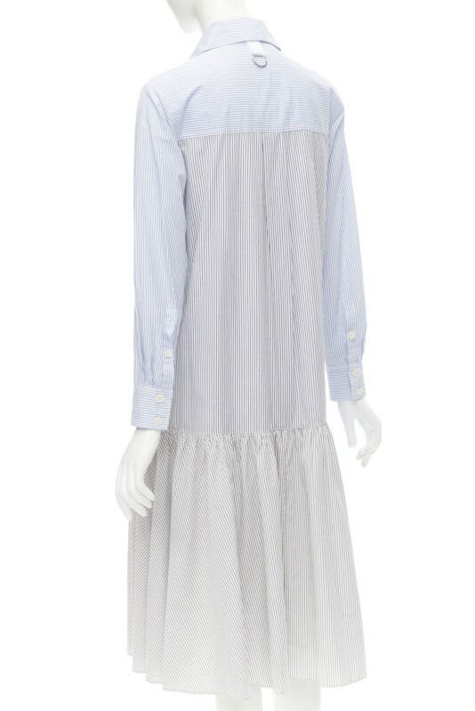 Tibi TIBI blue grey striped cotton asymmetric pockets flutter skirt shirt dress XS Size XS / US 0-2 / IT 36-38 - 6 Thumbnail