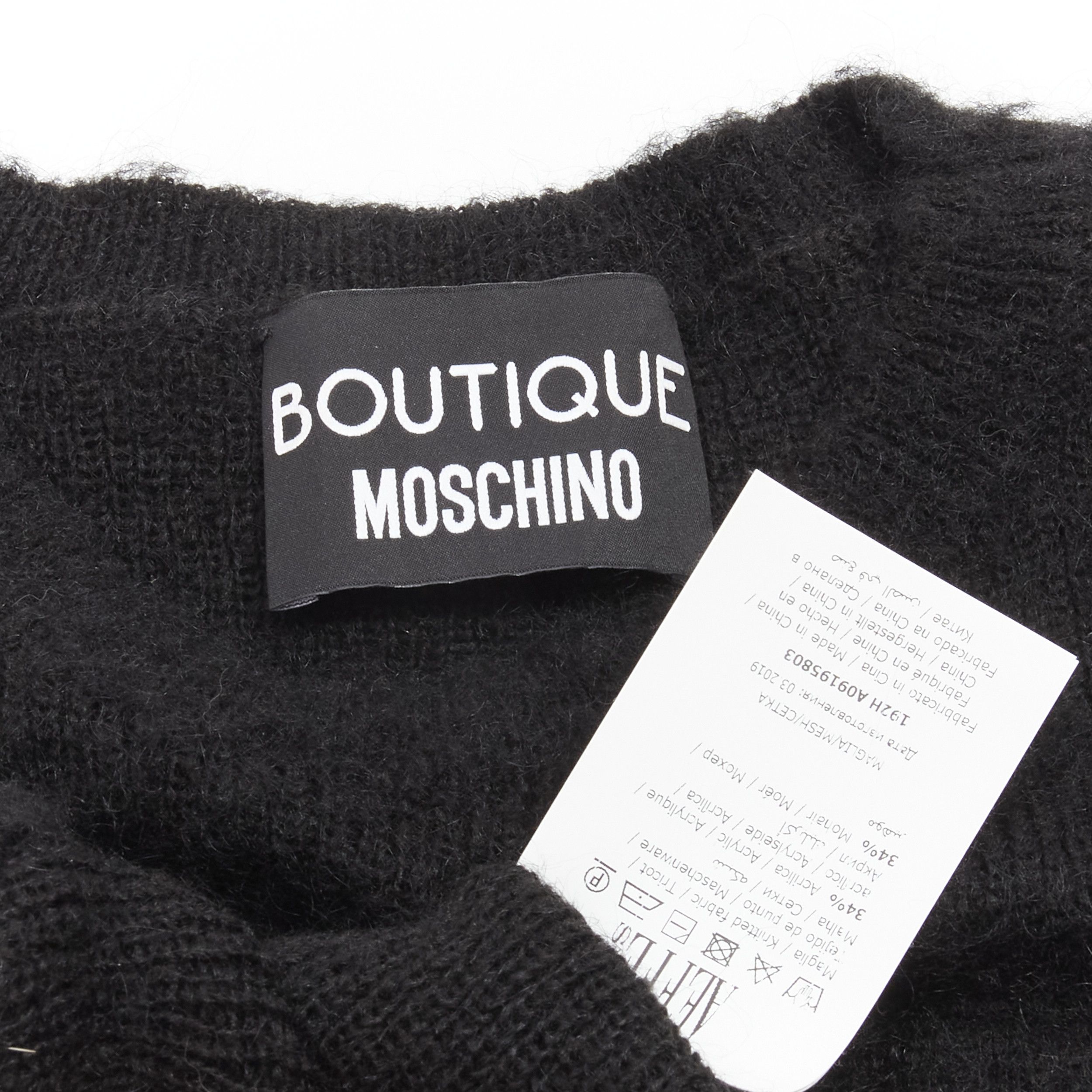 Moschino rare MOSCHINO BOUTIQUE black winking cat 3D ears furry cropped sweater IT42 M Size M / US 6-8 / IT 42-44 - 9 Thumbnail