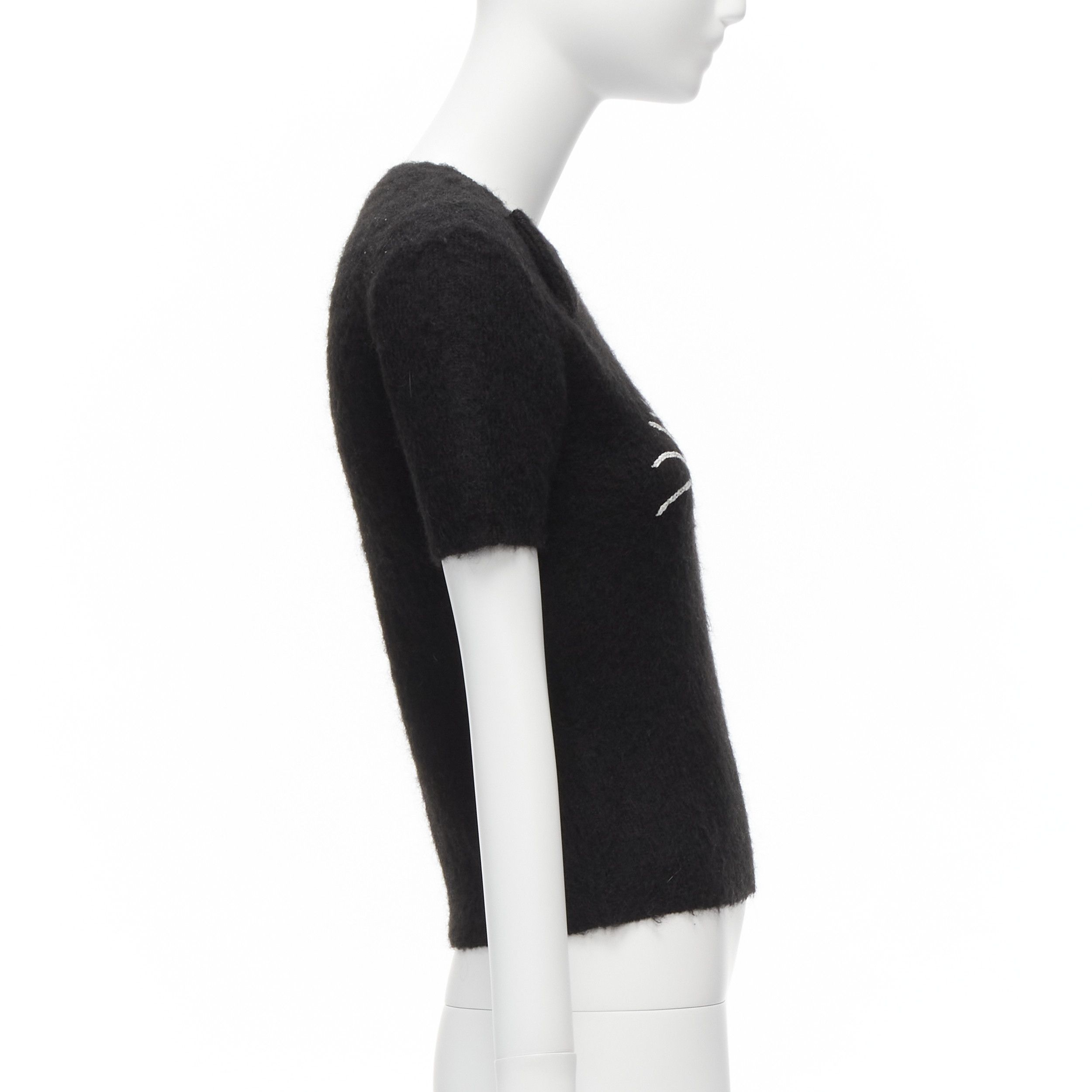 Moschino rare MOSCHINO BOUTIQUE black winking cat 3D ears furry cropped sweater IT42 M Size M / US 6-8 / IT 42-44 - 4 Thumbnail