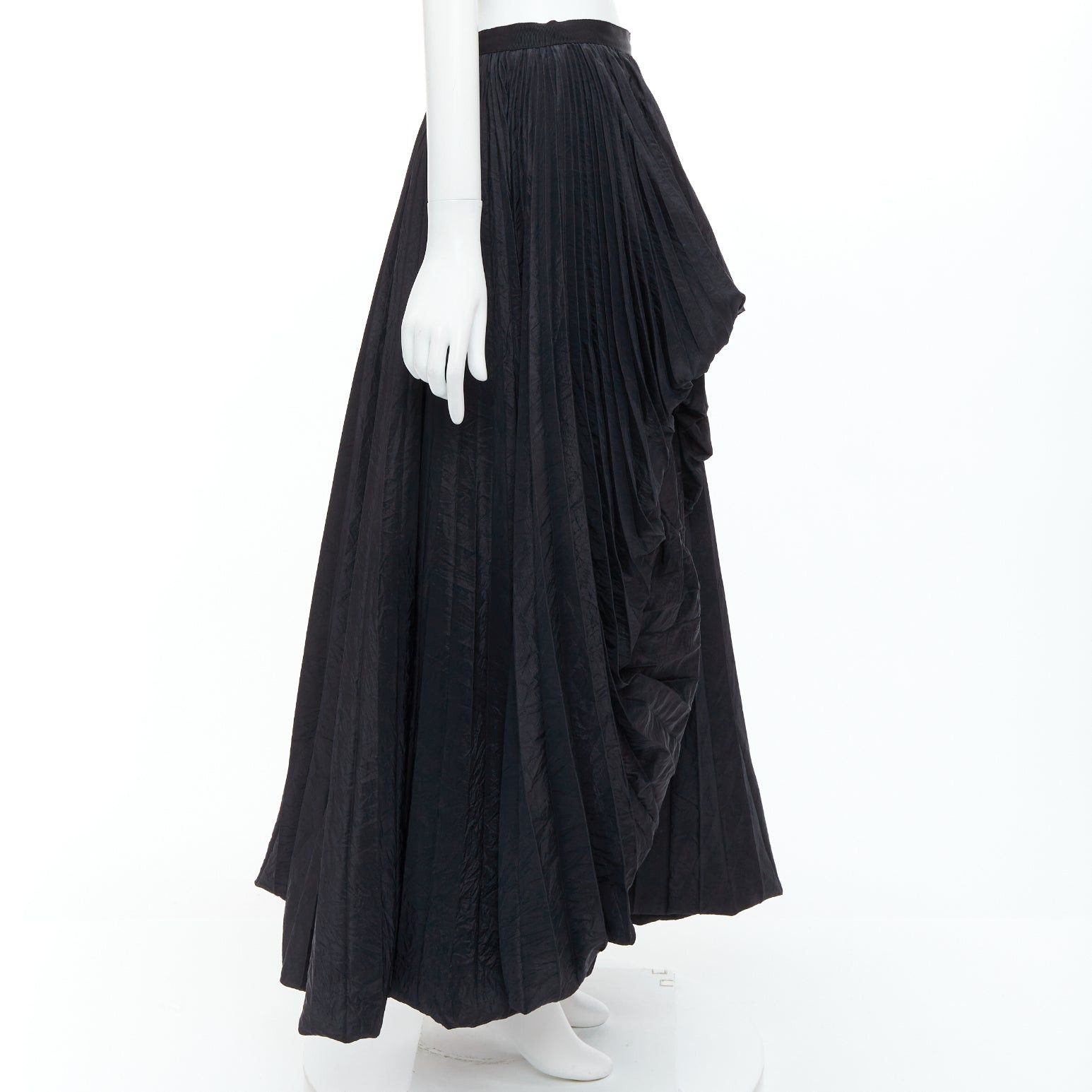 Other E. STOTT Ellen black pleated taffeta hi low side slit midi skirt UK10 M Size 28" / US 6 / IT 42 - 4 Thumbnail