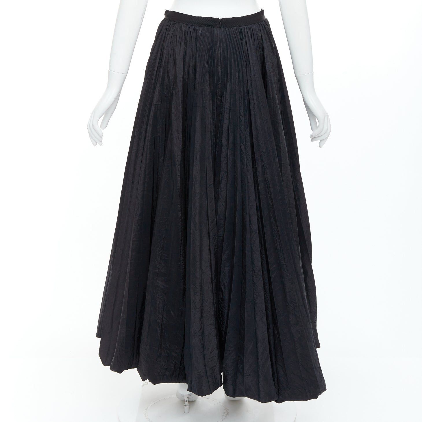 Other E. STOTT Ellen black pleated taffeta hi low side slit midi skirt UK10 M Size 28" / US 6 / IT 42 - 5 Thumbnail