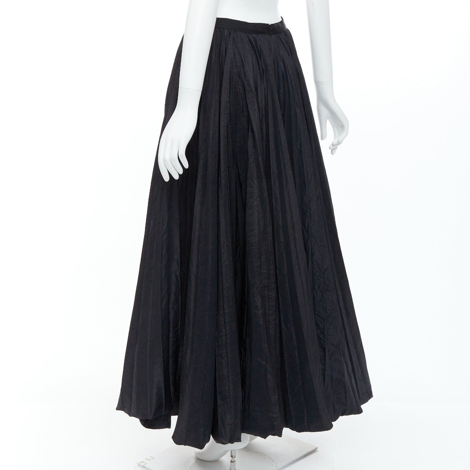 Other E. STOTT Ellen black pleated taffeta hi low side slit midi skirt UK10 M Size 28" / US 6 / IT 42 - 6 Thumbnail