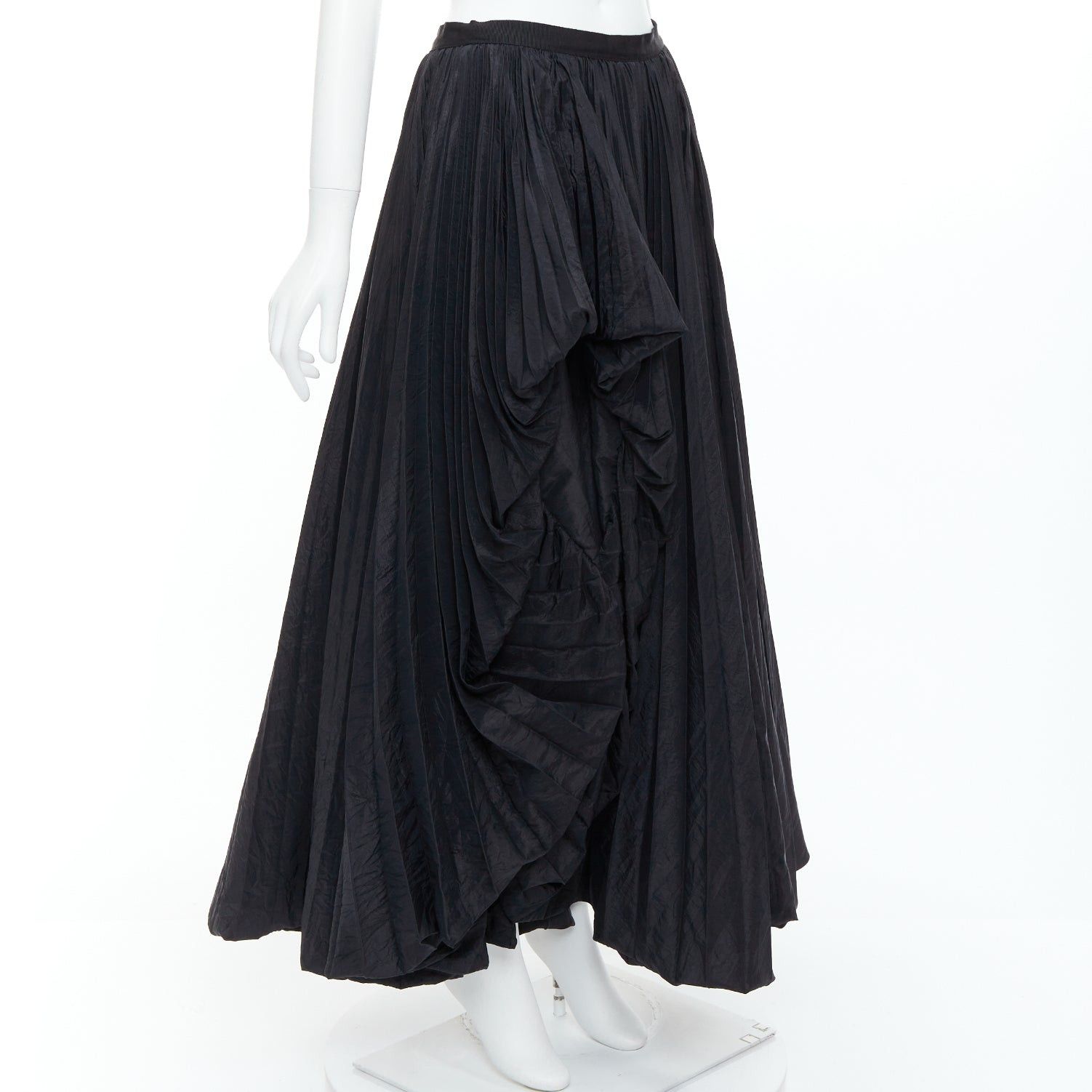 Other E. STOTT Ellen black pleated taffeta hi low side slit midi skirt UK10 M Size 28" / US 6 / IT 42 - 3 Thumbnail