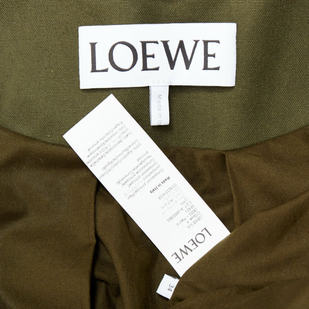 Loewe LOEWE khaki green cotton tweed collar bow neck swing coat FR34 XS Size XS / US 0-2 / IT 36-38 - 8 Thumbnail