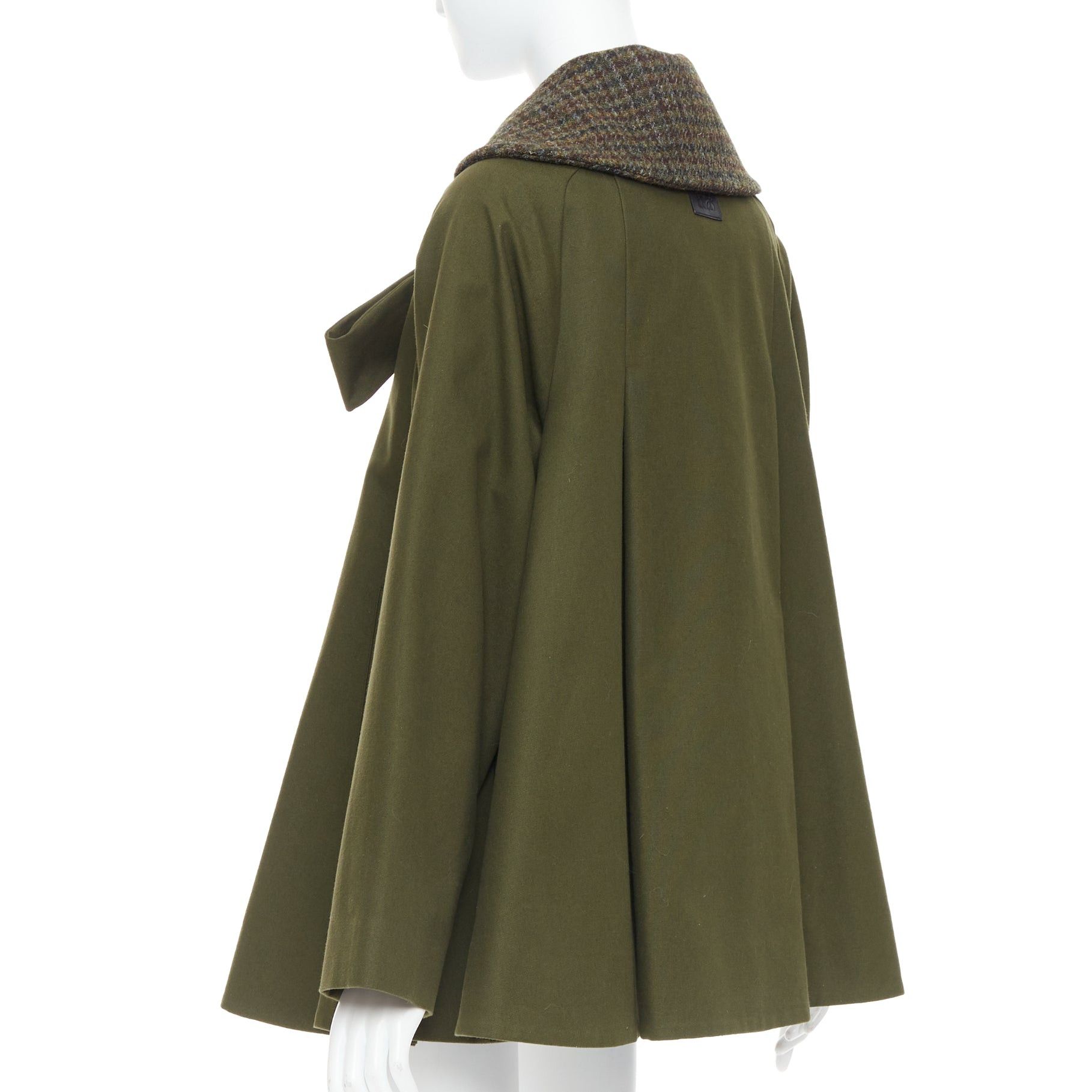 Loewe LOEWE khaki green cotton tweed collar bow neck swing coat FR34 XS Size XS / US 0-2 / IT 36-38 - 6 Thumbnail
