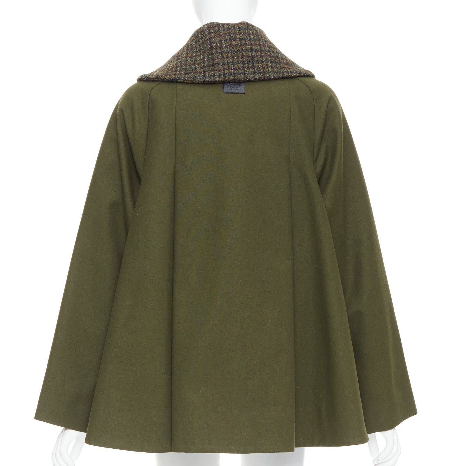Loewe LOEWE khaki green cotton tweed collar bow neck swing coat FR34 XS Size XS / US 0-2 / IT 36-38 - 5 Thumbnail