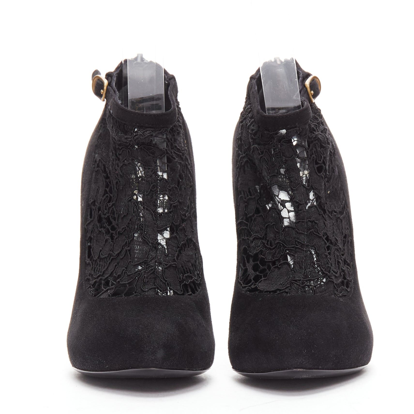 Dolce & Gabbana DOLCE GABBANA black suede floral lace ankle high heel ankle booties EU36 Size US 6 / IT 36 - 3 Thumbnail