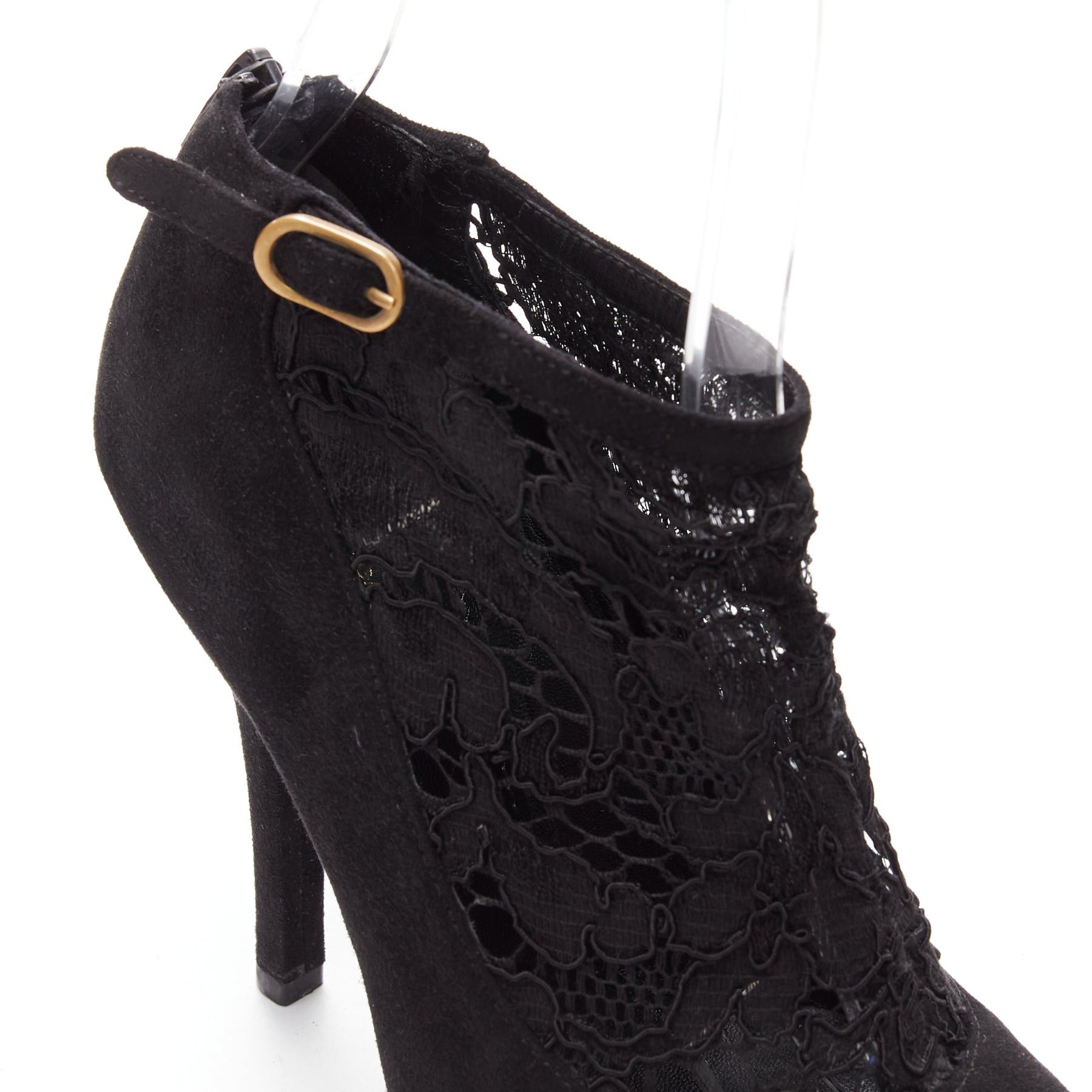 Dolce & Gabbana DOLCE GABBANA black suede floral lace ankle high heel ankle booties EU36 Size US 6 / IT 36 - 7 Thumbnail