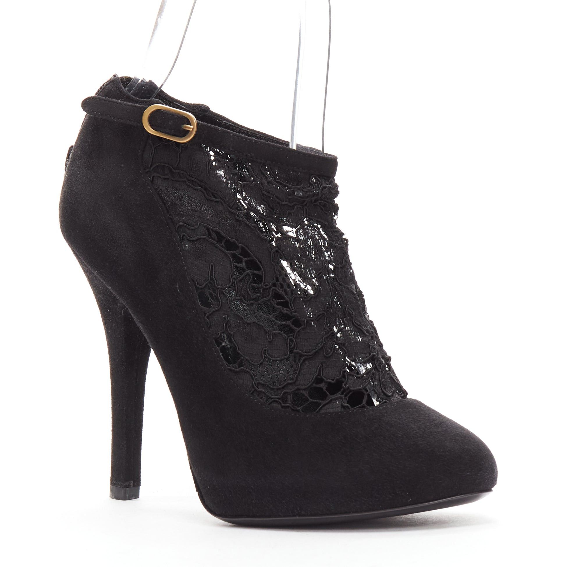 Dolce & Gabbana DOLCE GABBANA black suede floral lace ankle high heel ankle booties EU36 Size US 6 / IT 36 - 2 Thumbnail