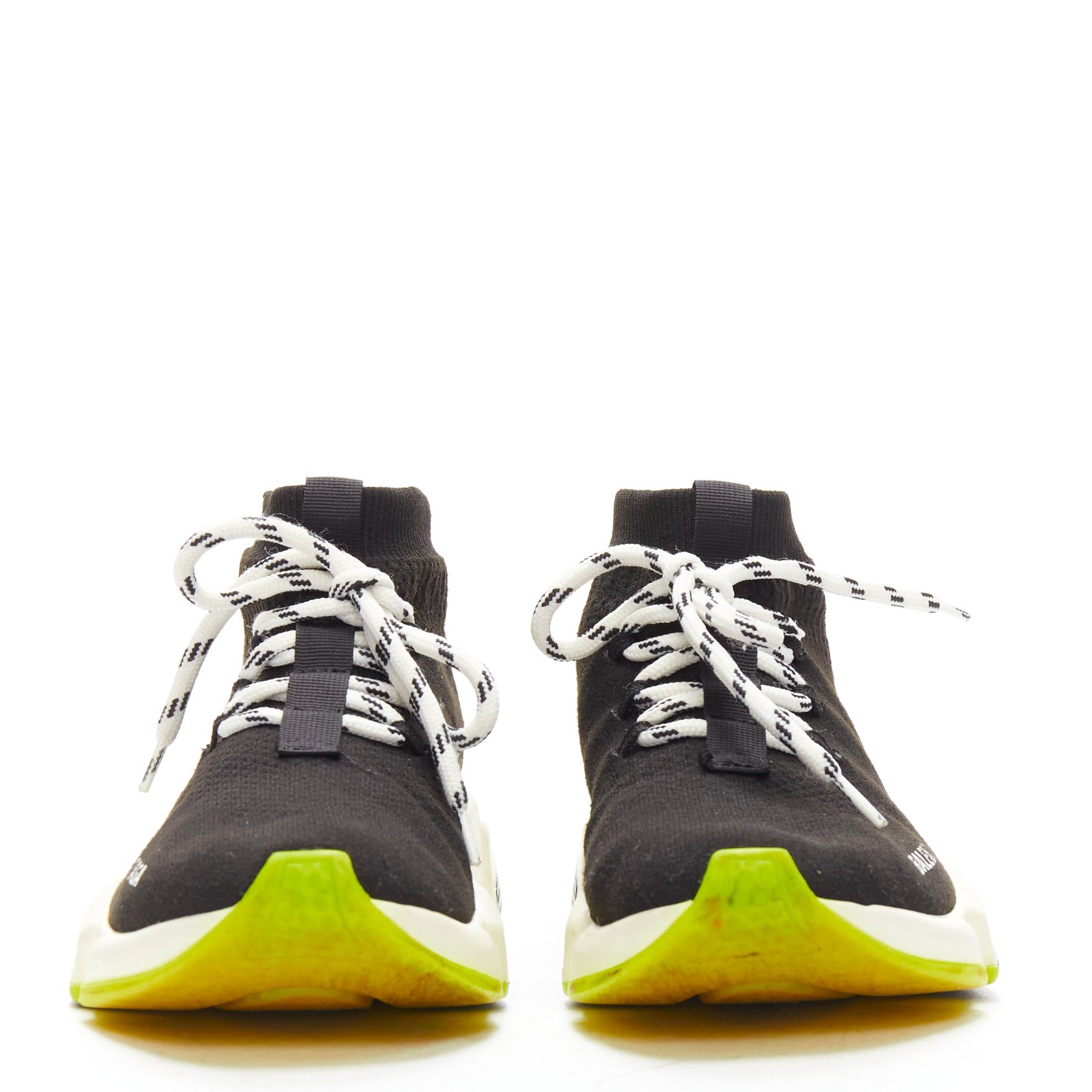 Balenciaga BALENCIAGA Speed black fabric neon yellow sole sock sneakers EU37 Size US 7 / IT 37 - 3 Thumbnail