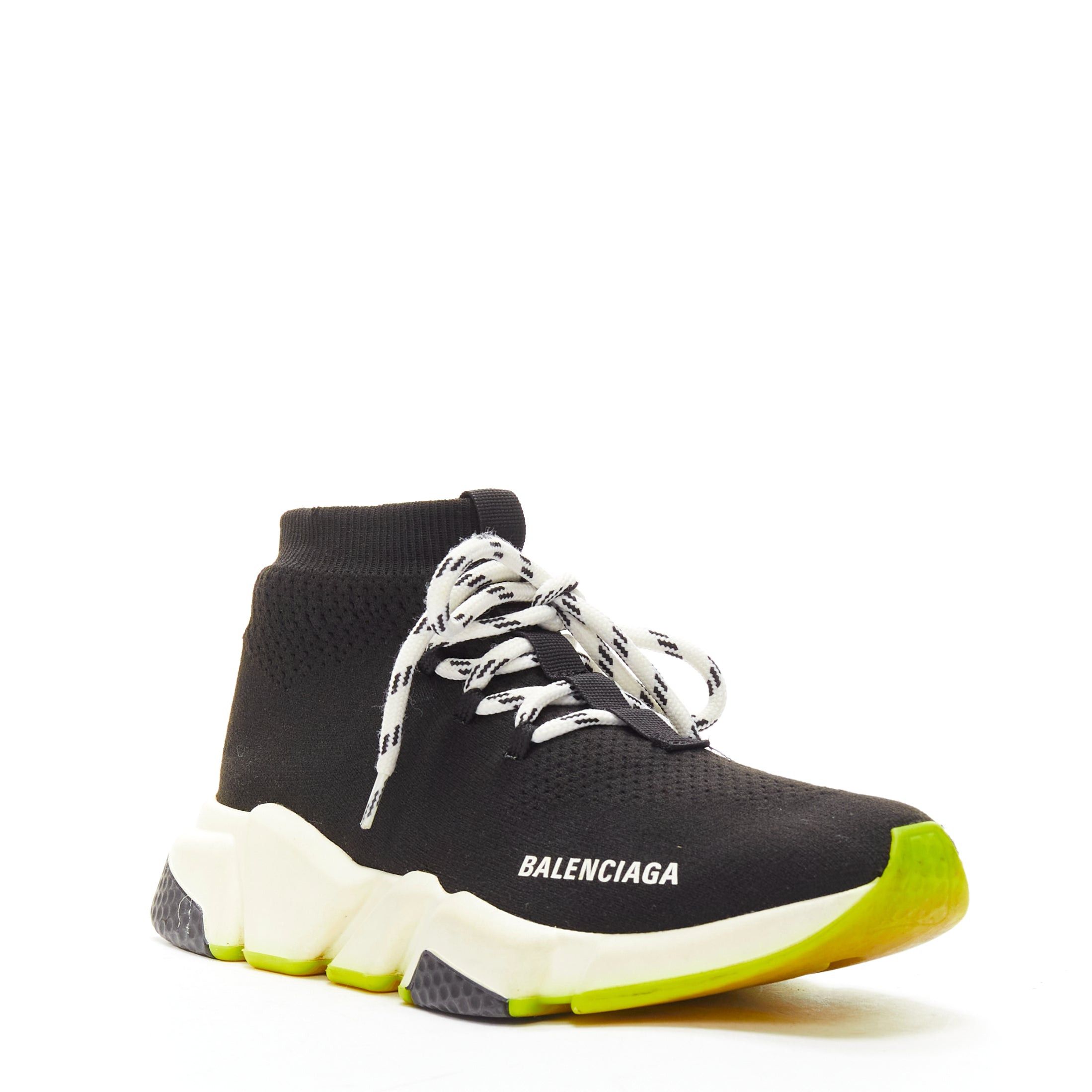 Balenciaga BALENCIAGA Speed black fabric neon yellow sole sock sneakers EU37 Size US 7 / IT 37 - 2 Thumbnail