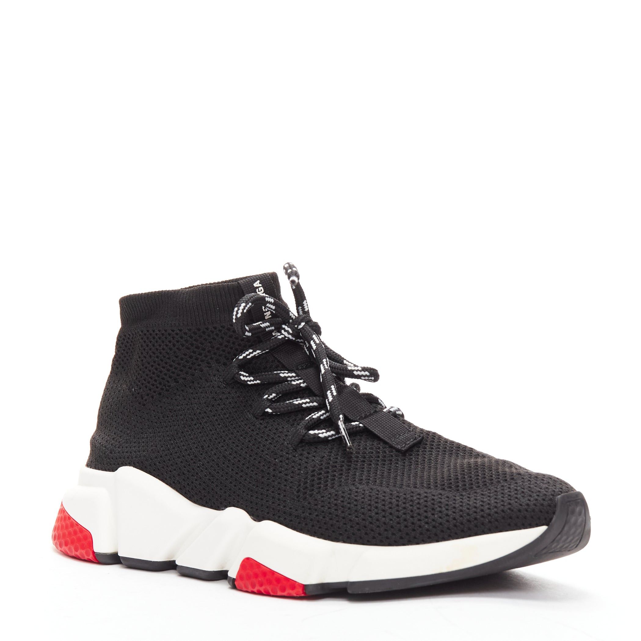 Balenciaga BALENCIAGA Speed black white red logo laced sock sneakers EU40 Size US 7 / EU 40 - 2 Thumbnail