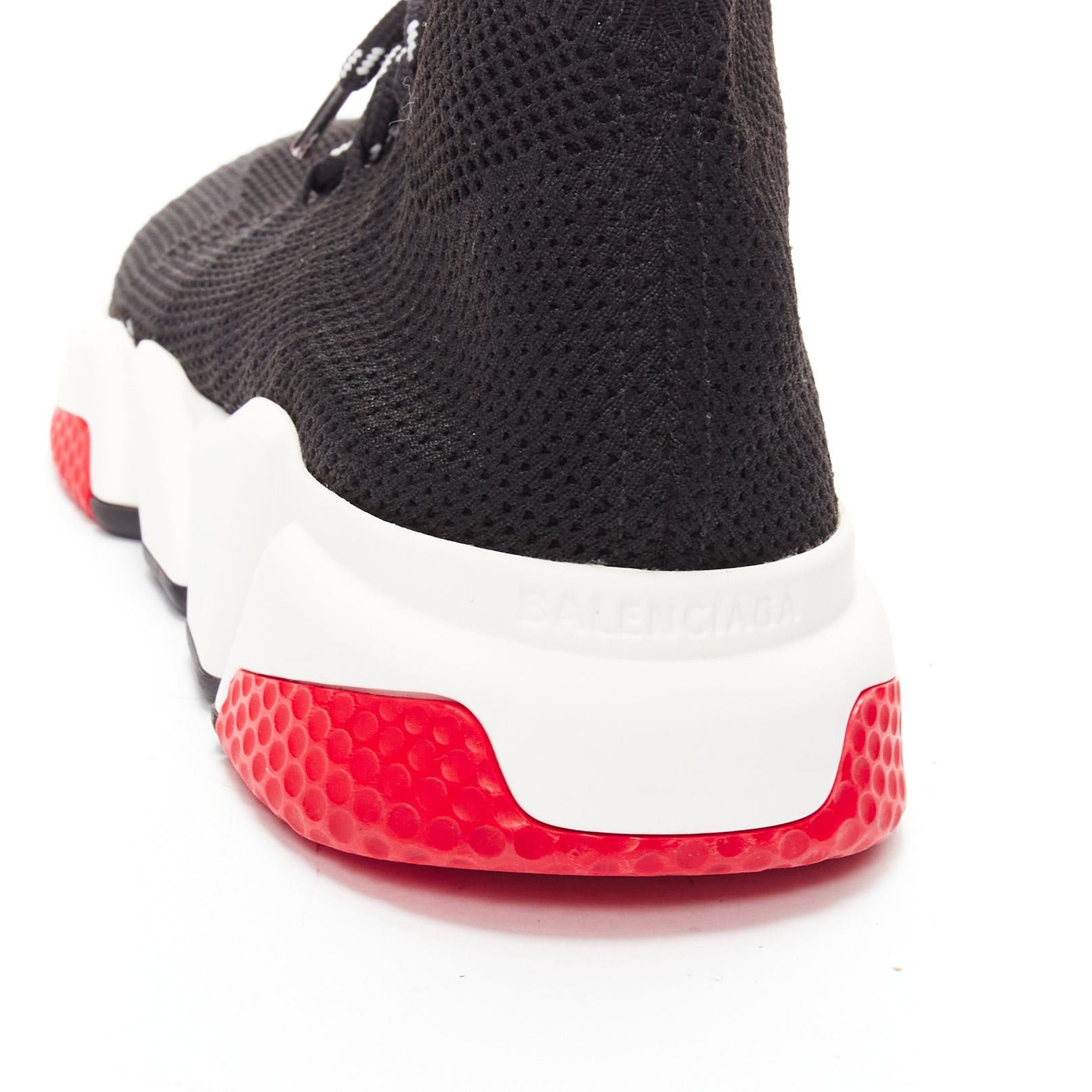 Balenciaga BALENCIAGA Speed black white red logo laced sock sneakers EU40 Size US 7 / EU 40 - 8 Thumbnail
