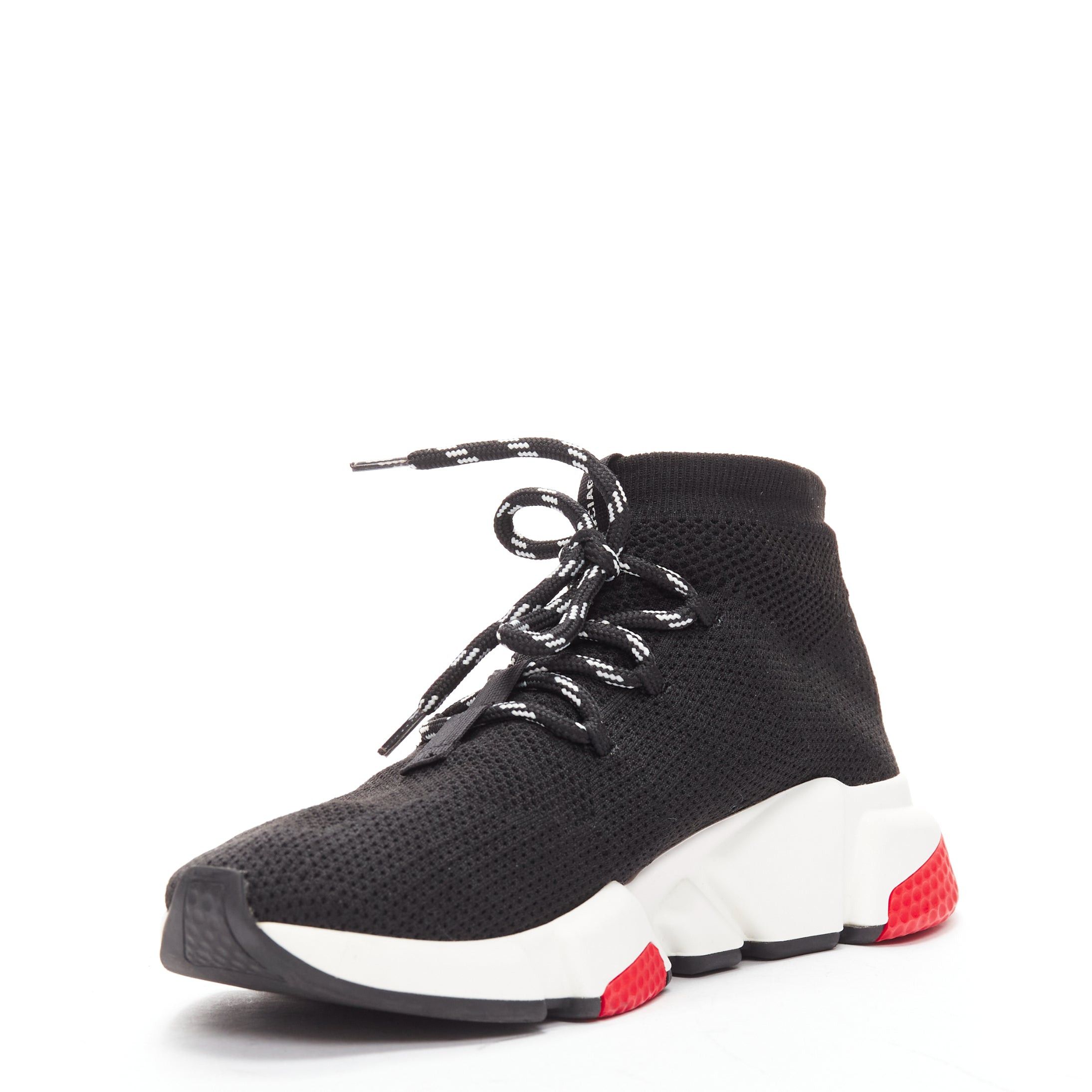 Balenciaga BALENCIAGA Speed black white red logo laced sock sneakers EU40 Size US 7 / EU 40 - 4 Thumbnail