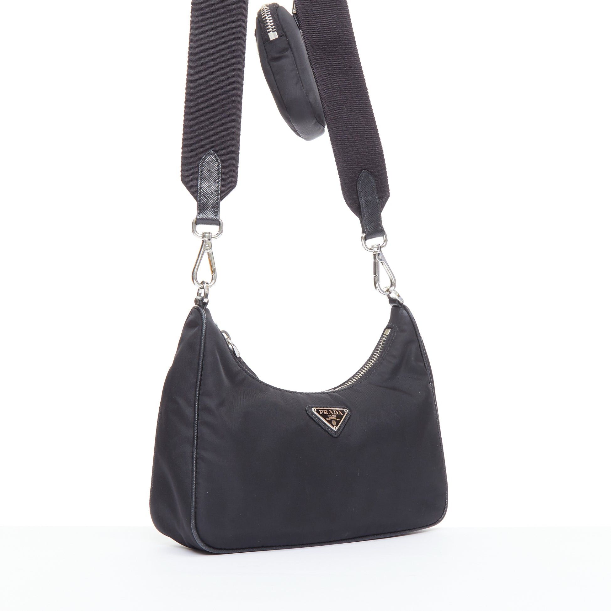 Prada PRADA Re-Edition 30 Re-Nylon 3 in 1 black nylon logo crossbody hobo bag Size ONE SIZE - 3 Thumbnail