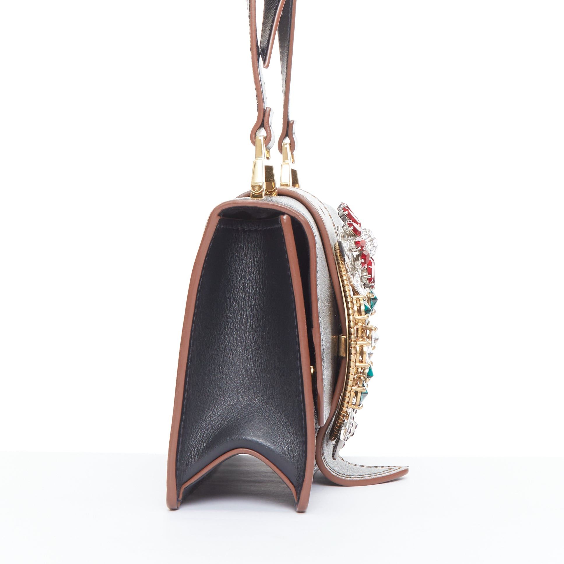 Miu Miu MIU MIU Lady black leather colorful rhinestone buckle flap crossbody bag Size ONE SIZE - 4 Thumbnail