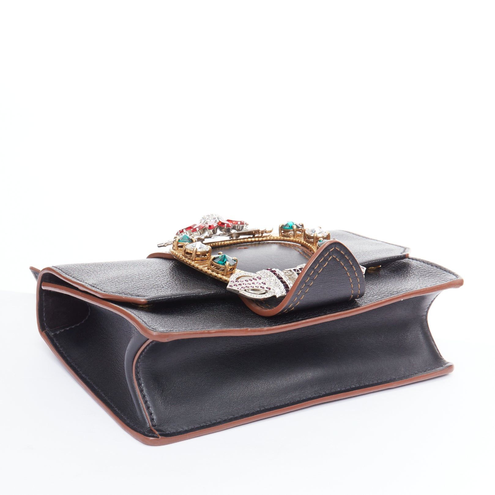 Miu Miu MIU MIU Lady black leather colorful rhinestone buckle flap crossbody bag Size ONE SIZE - 6 Thumbnail