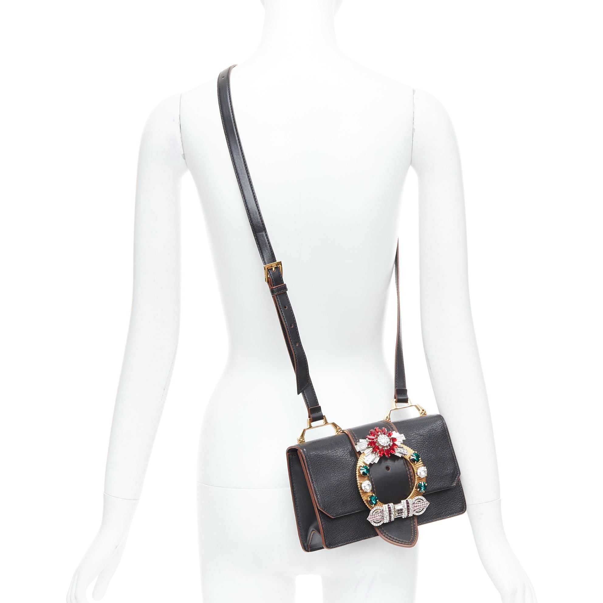 Miu Miu MIU MIU Lady black leather colorful rhinestone buckle flap crossbody bag Size ONE SIZE - 2 Thumbnail