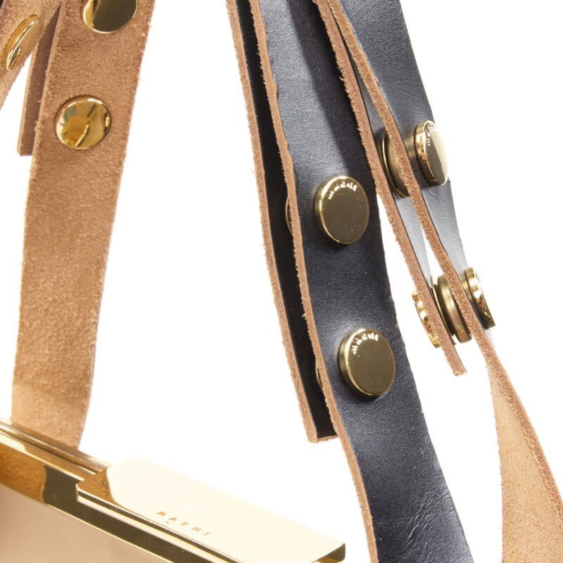 Marni MARNI brown latex PVC gold stud leather trim metal frame tote bag Size ONE SIZE - 7 Thumbnail