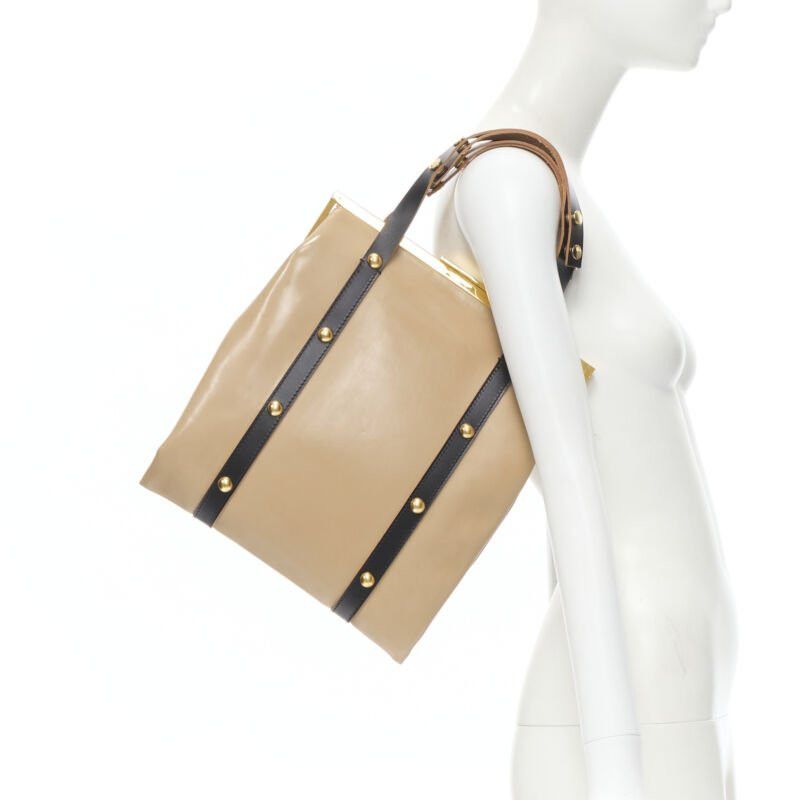Marni MARNI brown latex PVC gold stud leather trim metal frame tote bag Size ONE SIZE - 2 Thumbnail